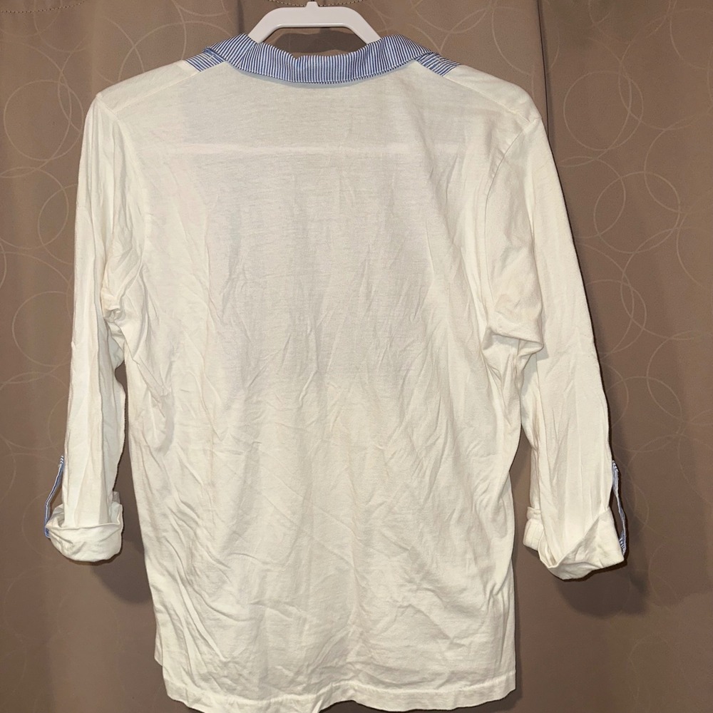 Orvis Women's White Blue Stripe Collared Shirt Preppy Top Size Small - Picture 3 of 3